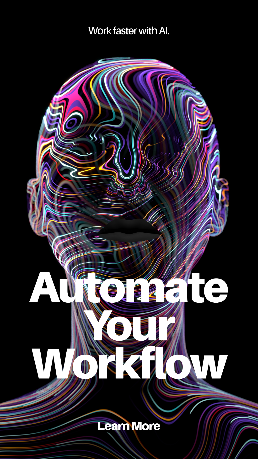Automate your workflow with AI — neon line-art portrait